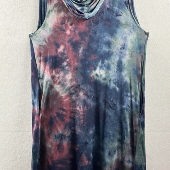 Coin 1804 Hooded Grunge Tie Dye Duster Open Cardigan M Fairy Olive Green Navy - Picture 6 of 9